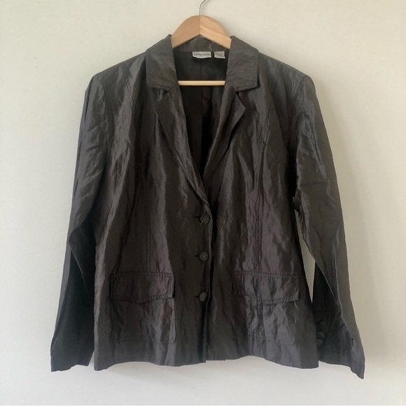 Chico’s Silk Blend Dark Brown Lightweight Blazer Size 12 - Picture 1 of 6